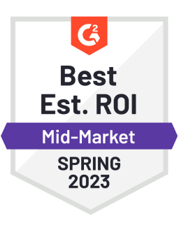 Best Est. ROI - Mid-Market Spring 2023 G2 Badge