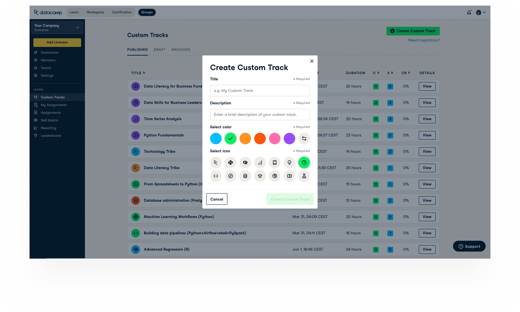 Screenshot of the custom UI