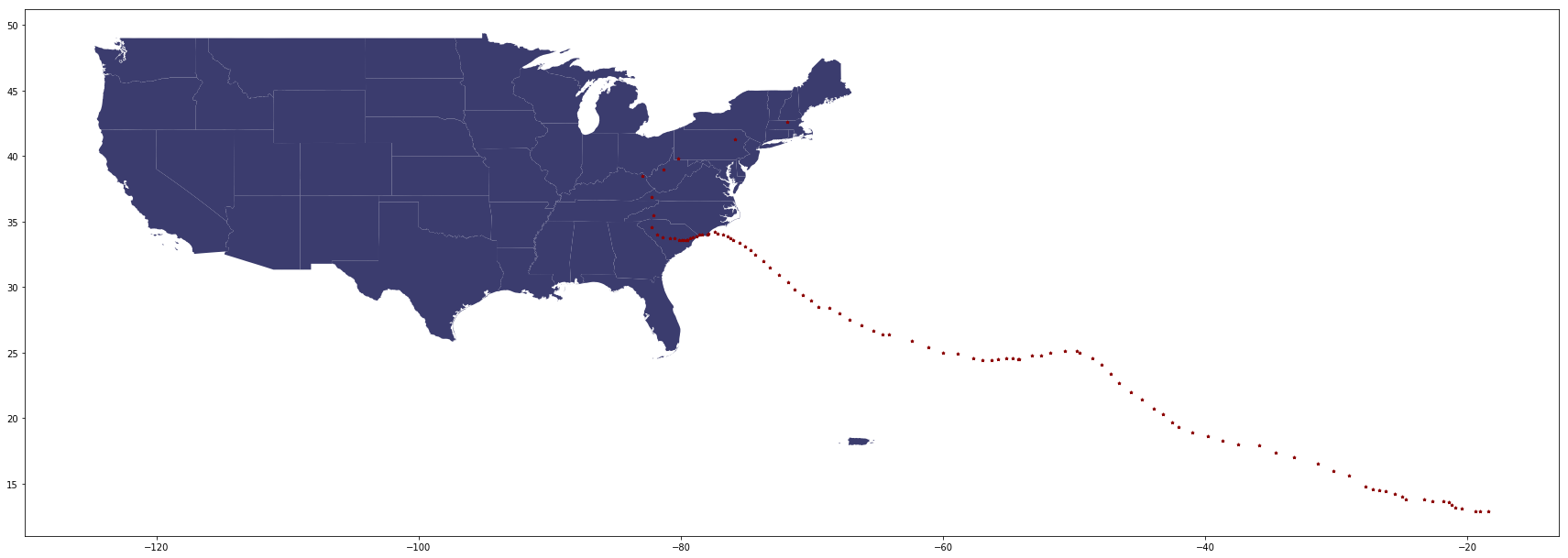 us map hurricane florence plot