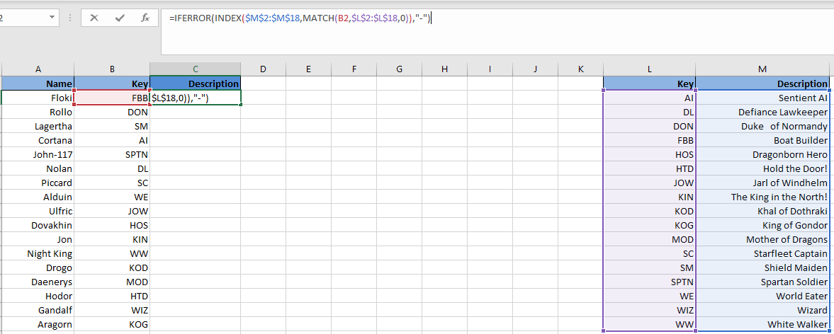 Example in using INDEX-MATCH