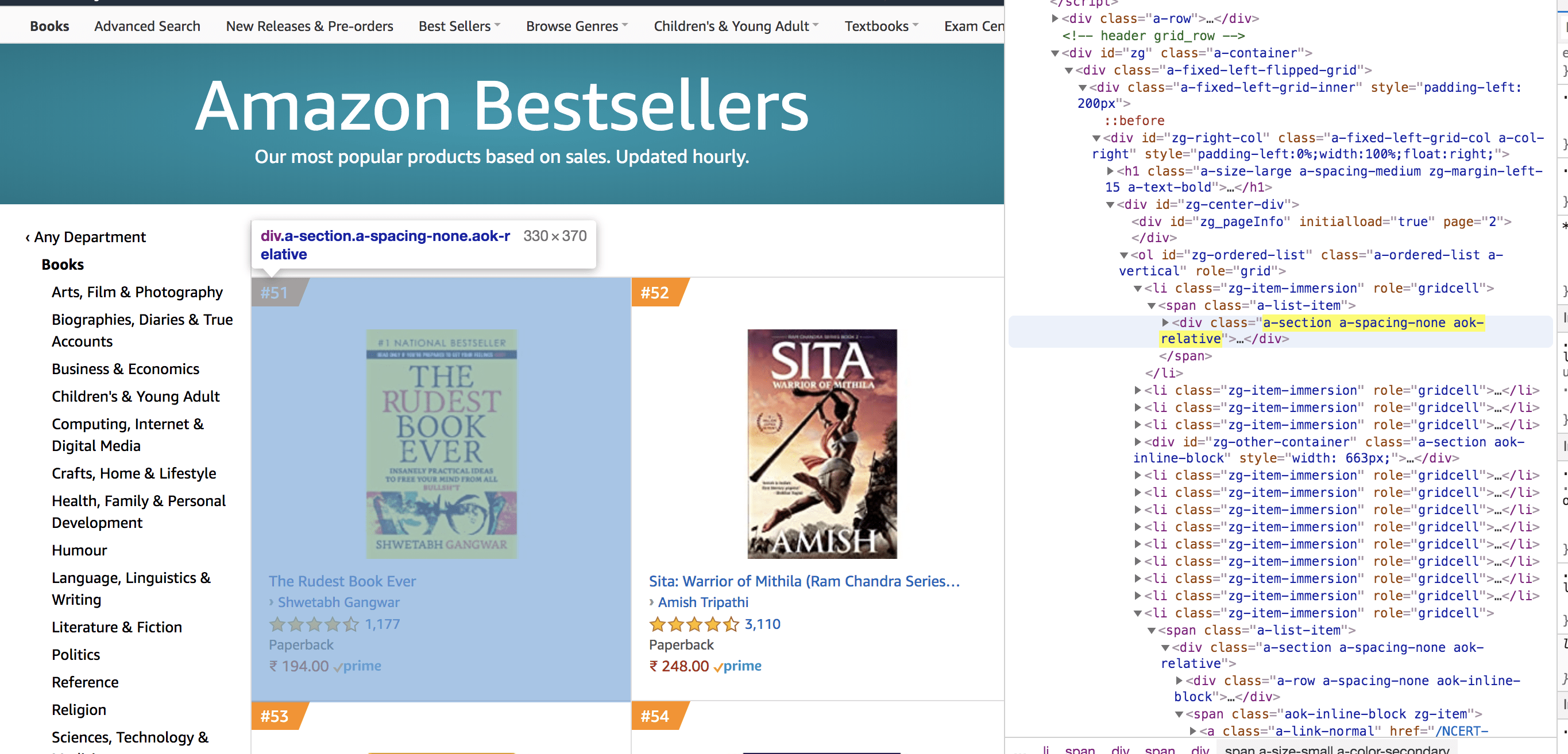 scraping amazon best selling books page