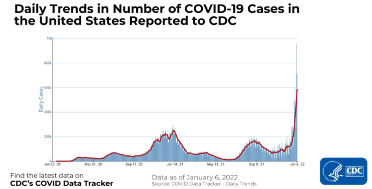 time series data showing the number of COVID-19 cases in the United States as reported to CDC