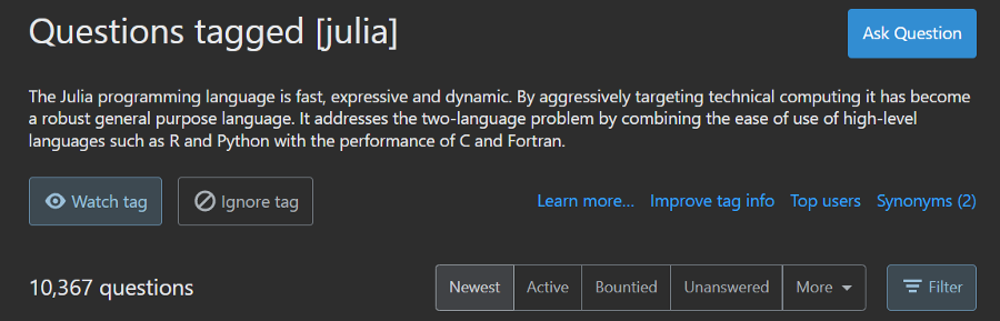 examples of stackoverflow questions julia