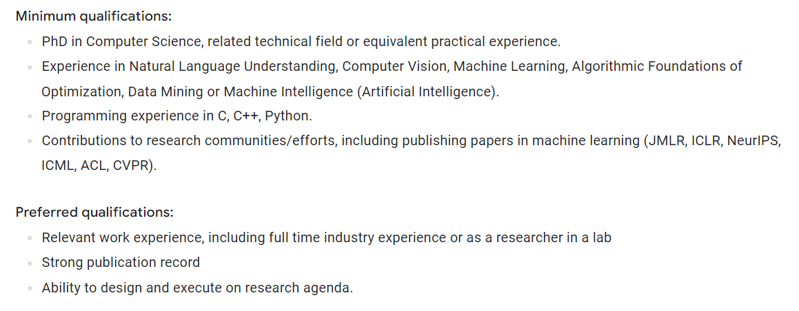 Google Machine Learning Research Scientist Job Description