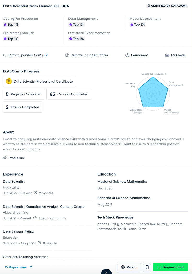 DataCamp Recruit Profile