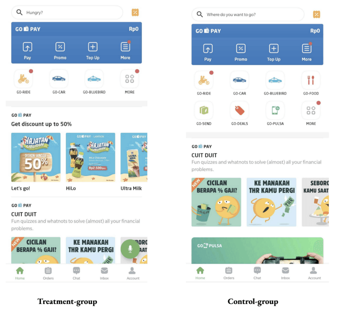 Gojek used an in-house experimentation platform to decide on their home-page design