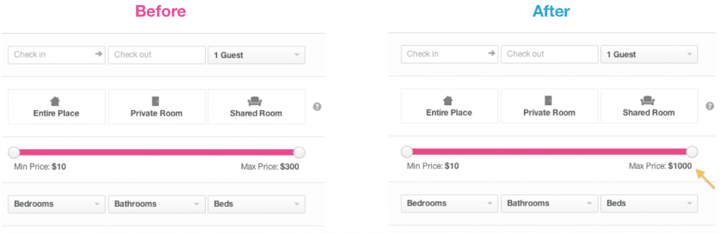 Airbnb testing changes to the maximum price filter