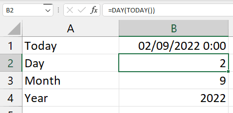 Excel DAY TODAY
