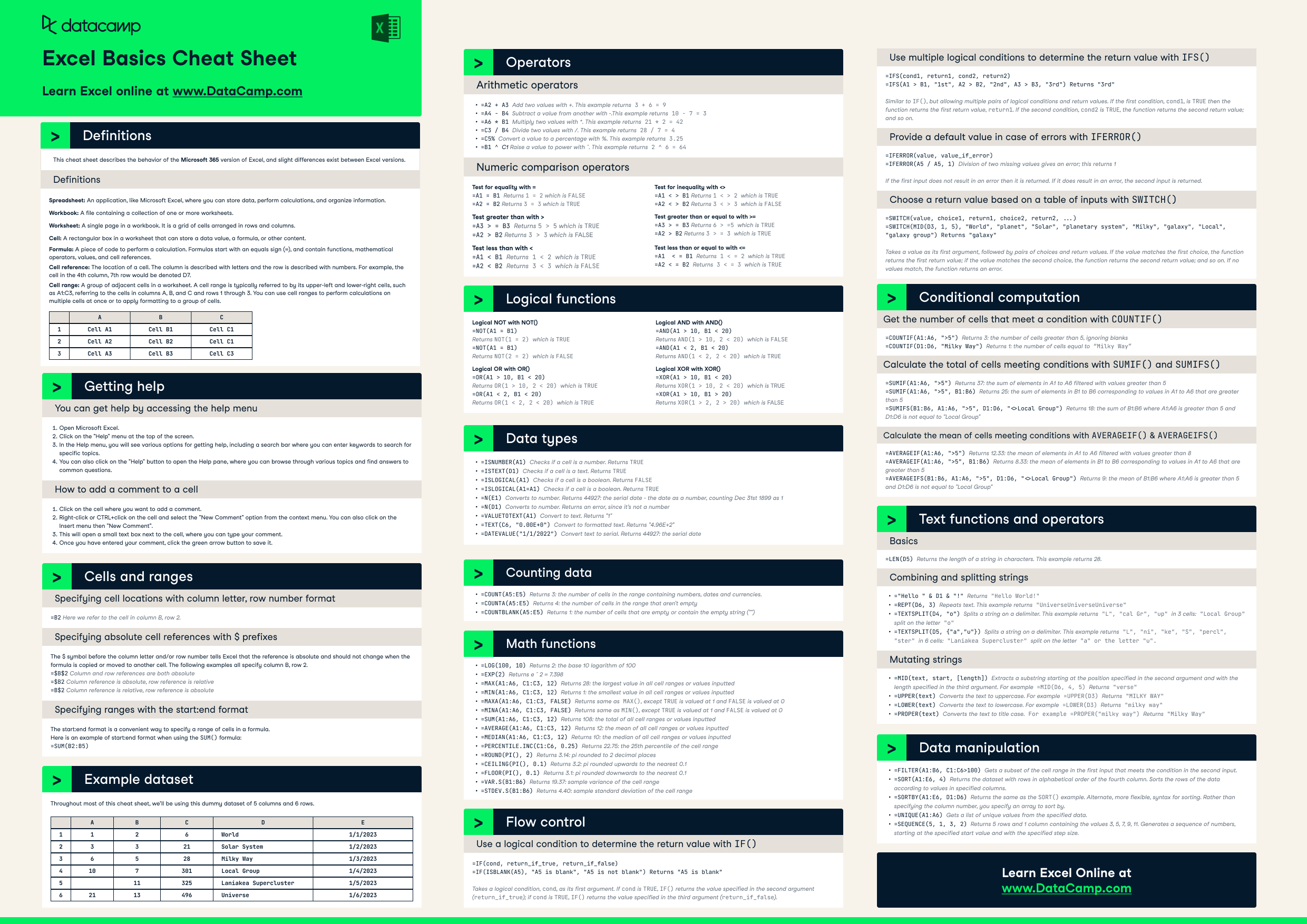 Excel Formulas Cheat Sheet DataCamp