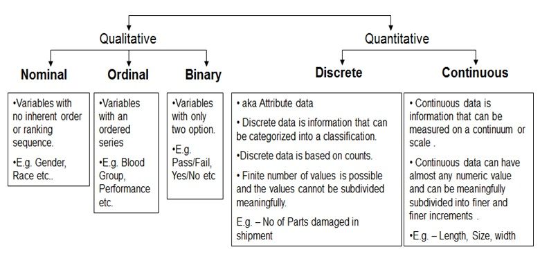 Qualitative and quantitative data categories