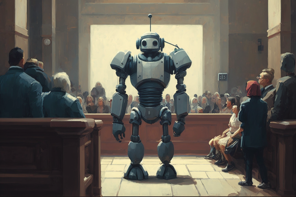 An AI stands in a court of law
