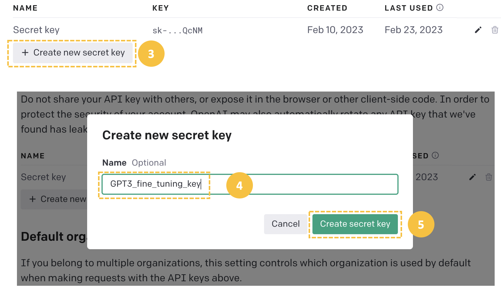 Creating a secret API key