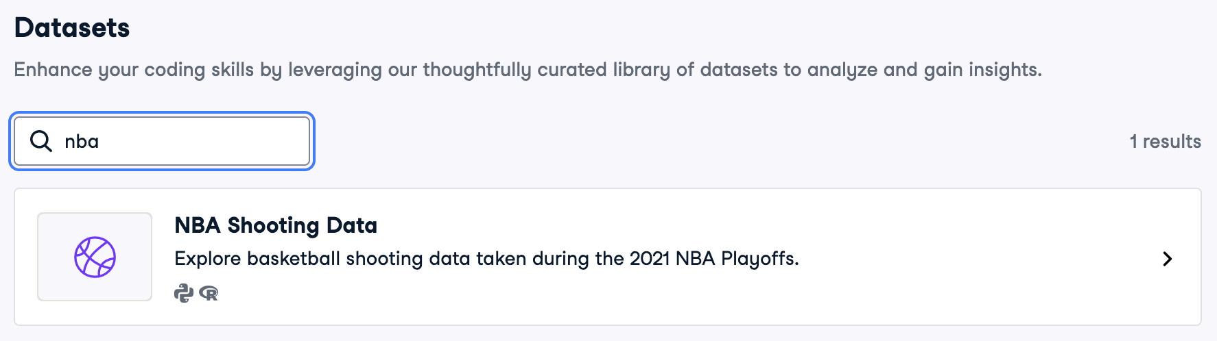 NBA dataset search