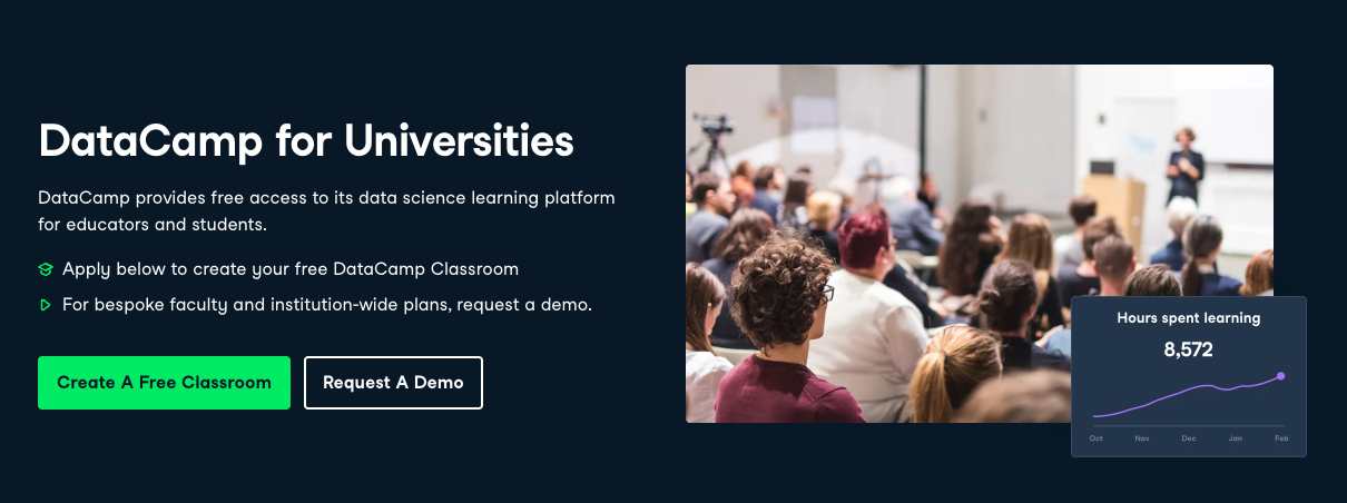 Apply for a free DataCamp Classroom group to get free Workspace Premium access.