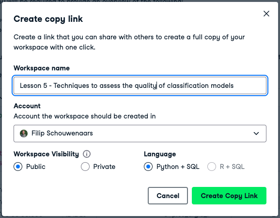 Create copy link and share it with your students