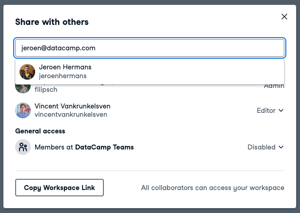 Group collaborators can easily share a workspace and collaborate in it