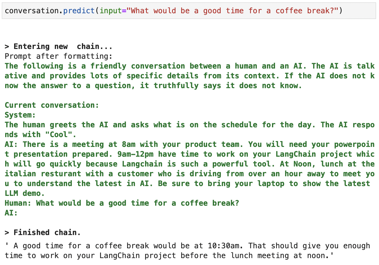 Screenshot of the context available to ChatGPT when creating a completion. Verbose output in green.