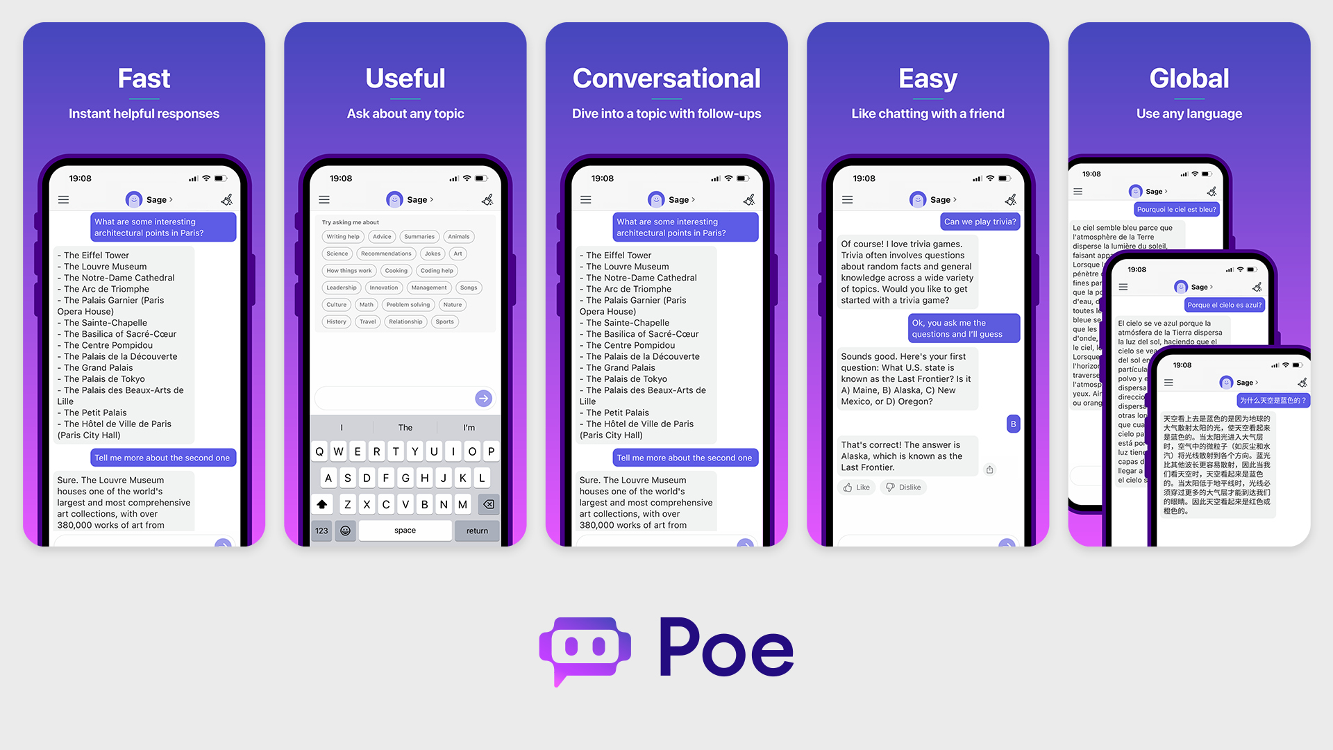 Poe’s mobile app looks like a standard messaging app. Source: Quora