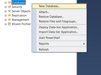 Creating a new database in SQL Server