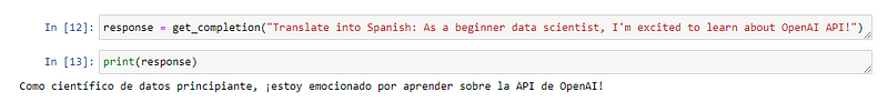 Spanish translation using the API