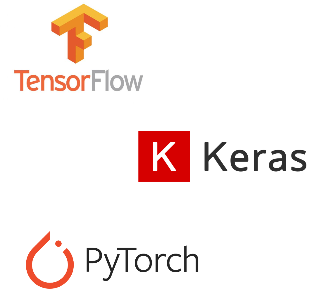 Tensorflow, Keras and Pytorch logos