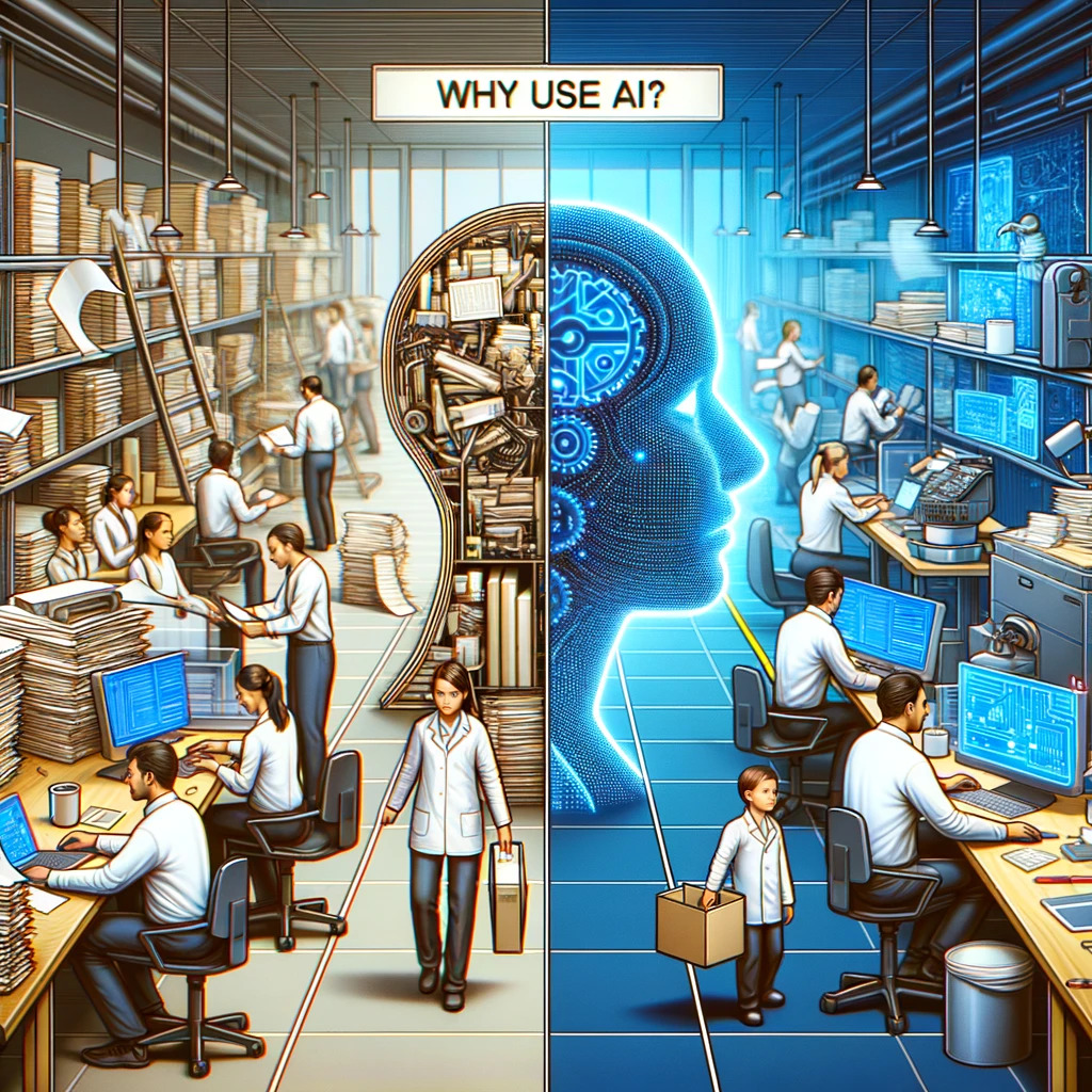 A visual showcase of how it is to work without AI vs. how it is to utilize AI.