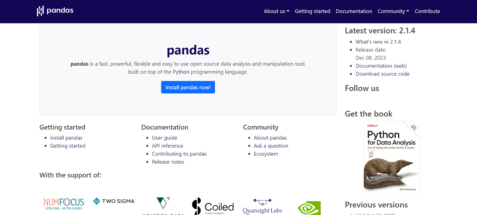 Pandas data analytics library