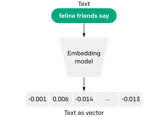 An image showing OpenAI’s text and code embedding model taking an text input and showing Text as vector output.