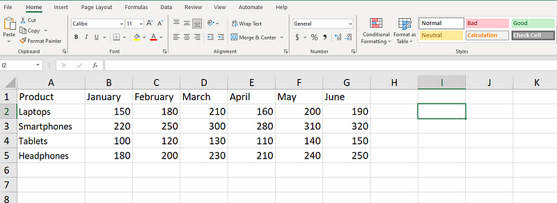 Selecting a cell to perform the HLOOKUP function.