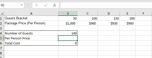 Selecting the cell to perform HLOOKUP.