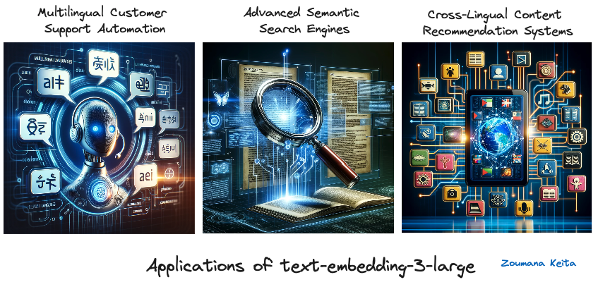 Applications of text-embedding-3-large (images generated using GPT-4)