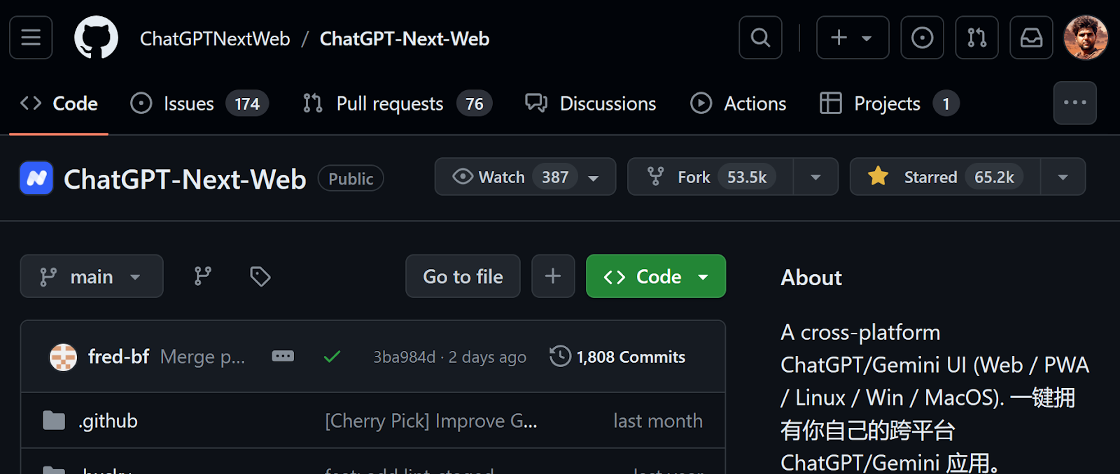 ChatGPT Next Web on GitHub