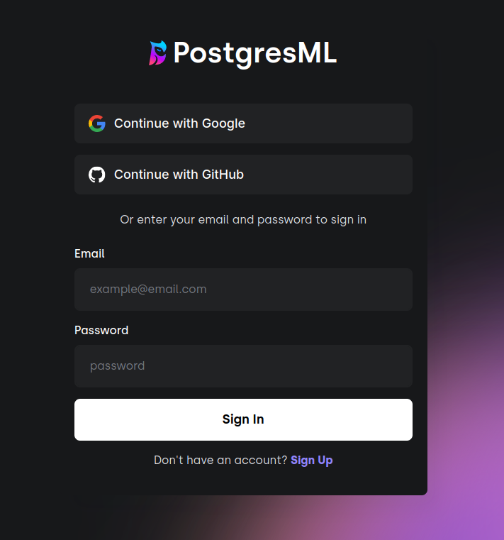 PostgresML signup page