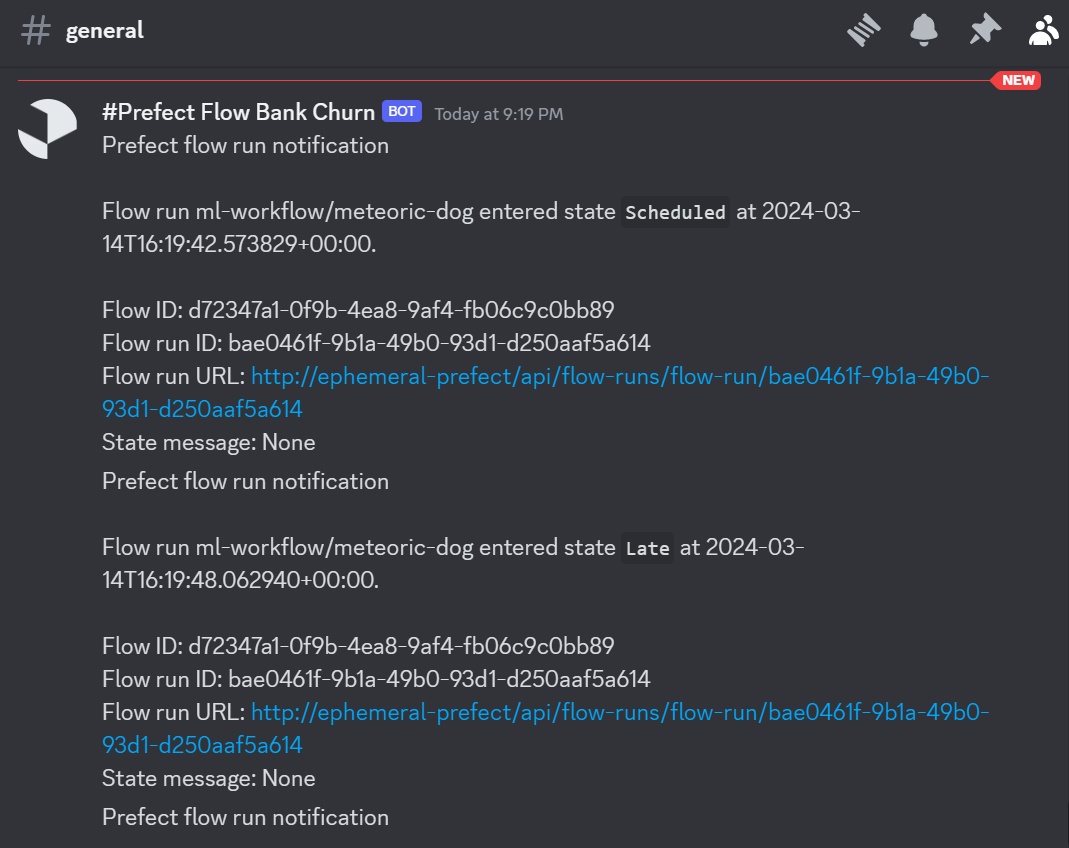 Discord Prefect Bot showing all the logs