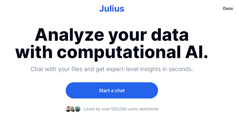 A screenshot of the homepage of Julius AI