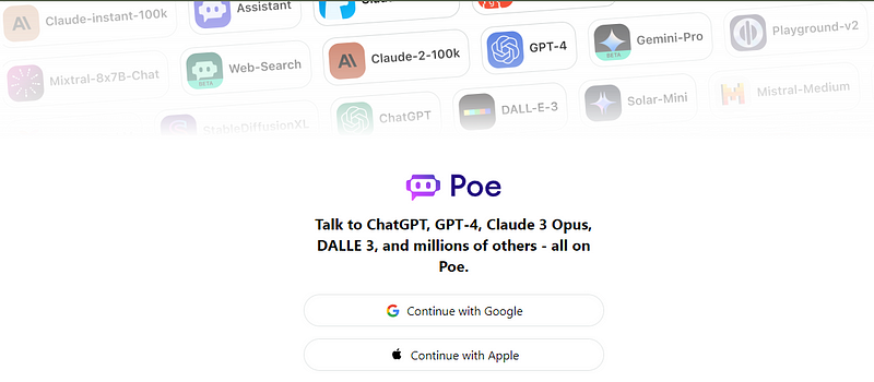 The screenshot of the homepage of poe.com.