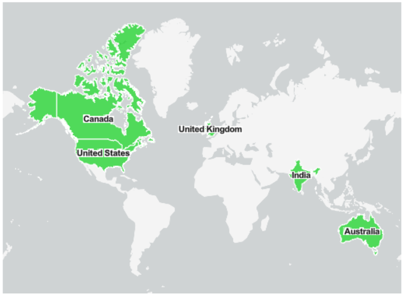 most popular countries for using Power BI Developer