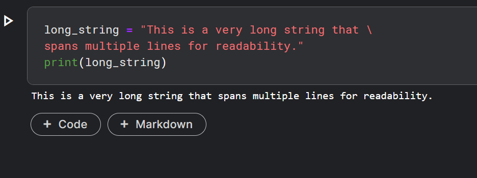 Example of a Python line break and the how line breaks affects strings.