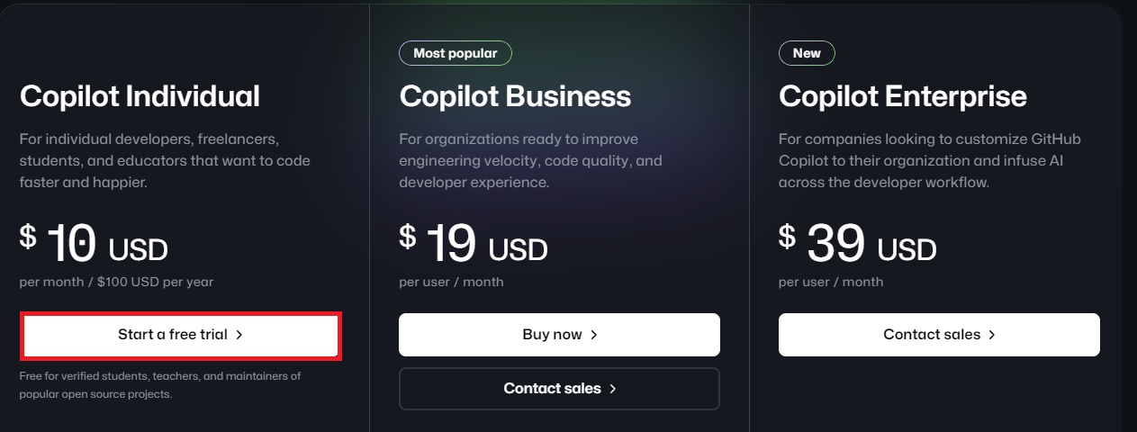 Github Copilot pricing structure