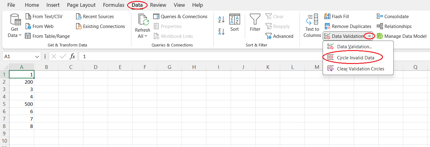 How to circle invalid data in Excel.
