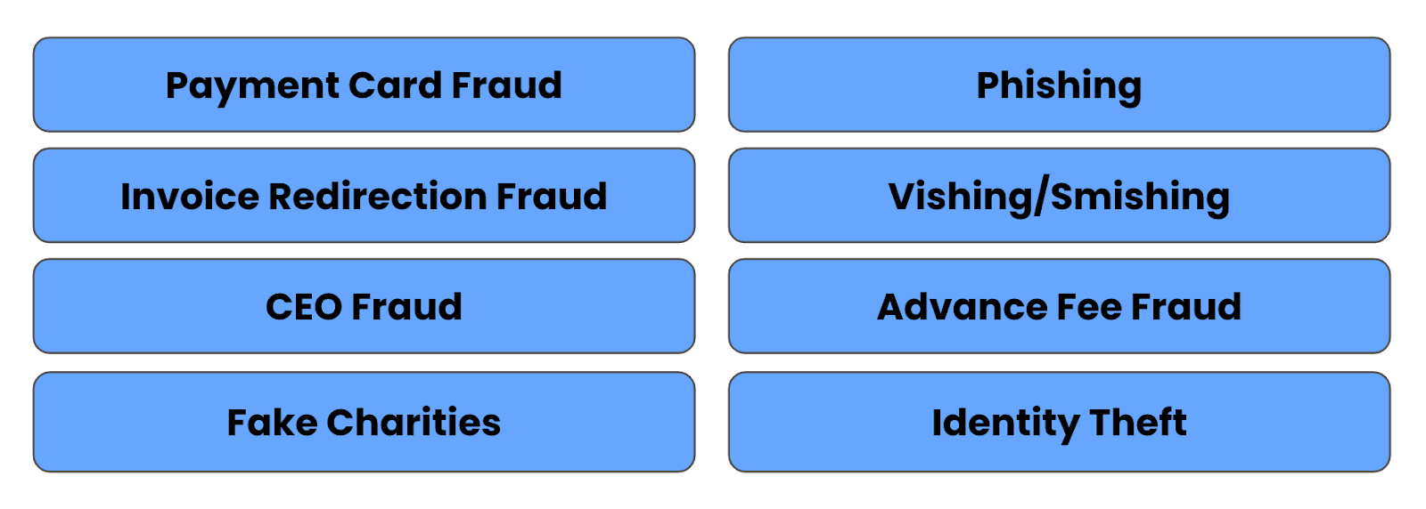 A list of 8 types of financial fraud.