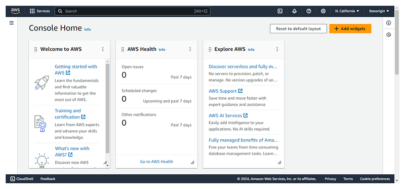 The screenshot of the AWS Console