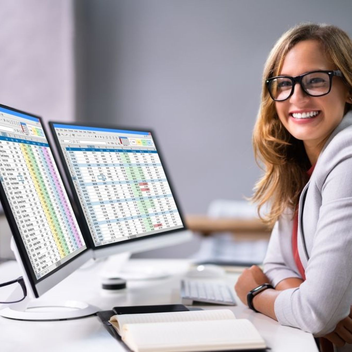 woman working on spreadsheets 
